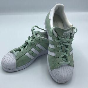 Adidas mint green superstar sneakers